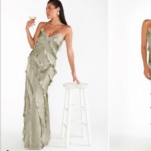 Show me your mumu romance ruffle dress in moss green